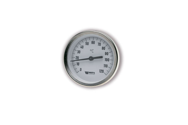 Термометр биметаллический показывающий с погружной гильзой серии F+R801 OR /S 63/80/100 от 0-120° С